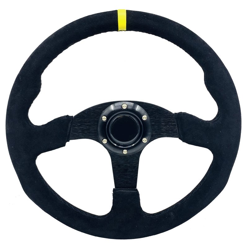 YEHICY 13.8â€Suede Leather Racing Steering Wheel Flat Drifting Universal Sports Steering Wheel with Horn Button for Car Sim Driving - Image 1
